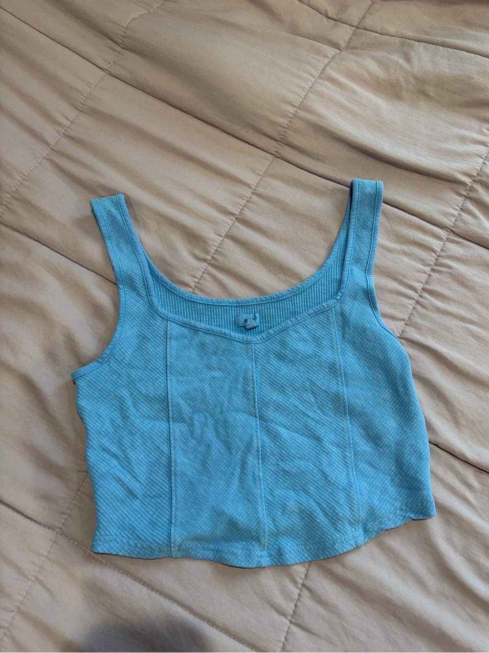 Aerie Women’s Blue Ribbed Tank Crop Top - Sleeveless Scoop Neck large